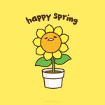  1:1 2023 animate_inanimate black_eyes dirt elemental_creature english_text flora_fauna flower flower_petals frown gudetama hi_res leaf male narrowed_eyes not_furry official_art petals plant plant_pot potted_plant sanrio simple_background simple_eyes solo spring_(season) squint stem sunflower teeth text toony unknown_artist yellow_background 