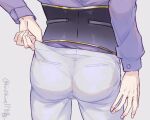  1boy alternate_costume ass ass_focus back bulge genshin_impact kamisato_ayato long_sleeves lower_body male_focus pants pocket purple_sleeves rin21hime17 simple_background solo twitter_username white_background white_pants 