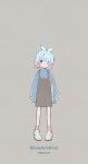  1girl :o alternate_costume arona_(blue_archive) asymmetrical_sidelocks bag blue_archive blue_eyes blue_hair blue_halo blue_shirt blush_stickers bow_hairband braid braided_sidelock character_name colored_inner_hair commentary copyright_name full_body grey_background grey_overalls hair_over_one_eye hairband halo handbag highres long_hair looking_to_the_side multicolored_hair open_mouth overalls pink_hair pink_socks shirt shoes simple_background single_braid sleeves_past_fingers sleeves_past_wrists socks solo standing two-tone_hair white_footwear white_hairband zumi6 