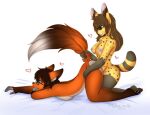  absurd_res anthro breasts canid canine doggystyle eyewear felid feline fox from_behind_position glasses hair hi_res holding_tail_up intersex long_ears long_hair long_tail mammal nude_anthro orange_body red_fox serval sex short_hair simple_background tail tongue tongue_out yellow_body 