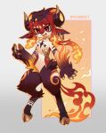  absurdres animal animal_ears fiery_tail fire furry goat goat_ears goat_horns highres horns open_mouth original red_hair sibin tail yellow_eyes 