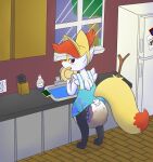 absurd_res ambiguous_gender anthro appliance braixen clothed clothing detailed_background diaper dress feces female fridge generation_6_pokemon hi_res inside kitchen kitchen_appliance mammal meowstic_(artist) messy_diaper nintendo pokemon pokemon_(species) pooping red_eyes scat sink soiled_diaper soiling solo window 