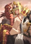  1girl absurdres ahoge armored_legwear bikini blonde_hair braid breasts criss-cross_halter crossed_legs crown dragon_claw dragon_tail elbow_gloves expressionless facial_mark fate/grand_order fate_(series) gloves hair_bun hair_intakes halterneck highres holy_grail_(fate) looking_at_viewer mutsuki_albino navel nero_claudius_(fate) paid_reward_available pointy_ears queen_draco_(fate) queen_draco_(second_ascension)_(fate) red_bikini red_eyes robe scales sidelocks sitting small_breasts solo swimsuit tail white_gloves white_robe 