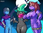  2023 4_fingers abs abstract_background anthro areola armband armor artist_logo artist_name axe balls big_breasts black_body black_fur blue_body blue_nipples blue_skin blush bovid breasts cape caprine claws clothing cute_fangs darkner deltarune dinosaur eyewear female finger_claws fingers flaccid foreskin fours_(artist) freckles fur genitals gesture glans glasses goat grey_hair group hair hand_on_hip hat headgear headwear hi_res holding_object holding_weapon human humanoid_genitalia humanoid_penis kris_(deltarune) legband logo male mammal moon navel nipples non-mammal_breasts non-mammal_nipples patreon penis pink_nipples pink_scarf purple_areola purple_body purple_nipples purple_scales pussy ralsei red_hair reptile scales scalie scarf small_penis spiked_armband spiked_legband spikes susie_(deltarune) thick_thighs thumbs_up trio twitter undertale_(series) weapon wide_hips yellow_sclera 