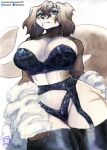  anthro big_breasts bra breasts canid canine canis cetacean cleavage clothed clothing domestic_dog female garter_belt garter_straps hybrid legwear mammal marine murazaki panties solo thick_thighs thigh_highs toothed_whale underwear wide_hips 