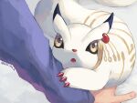  claws digimon digimon_(creature) earrings jewelry kira_(kira_dra) kudamon looking_at_viewer open_mouth red_claws red_nose single_earring white_fur 