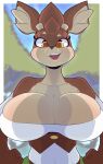  2023 absurd_res anthro big_breasts breasts brown_body brown_fur cleavage clothed clothing deer digital_media_(artwork) eyelashes female fur hi_res looking_at_viewer mammal small_waist snappygrey solo 