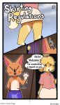  absurd_res animal_crossing anthro canid canine canis clothed clothing comic crazy_redd dialogue domestic_dog duo female fox halftone halftone_background hi_res isabelle_(animal_crossing) male mammal nintendo pattern_background simple_background starabbit tagme 