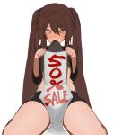  1girl brown_hair chinese_clothes clothes_lift flasso genshin_impact highres hu_tao_(genshin_impact) lifted_by_self long_sleeves red_eyes shirt_lift shorts sitting star-shaped_pupils star_(symbol) symbol-shaped_pupils white_background 