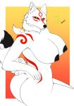  amaterasu_(okami) anthro big_breasts big_butt black_nipples black_nose black_sclera breasts butt canid canine canis capcom deity female fluffy fluffy_tail fur hi_res looking_at_viewer looking_back mammal markings neon_lion nipples nude okami_(capcom) pose red_body red_fur red_markings shaded simple_background simple_shading sitting solo tail thick_thighs turning_around white_body white_fur wolf yellow_eyes 