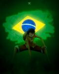 1boy artist_name black_hair brazilian_flag full_body hat hat_removed headwear_removed highres looking_at_viewer male_focus monkey_d._luffy one_piece red_eyes s1llvaa short_hair signature smile solo straw_hat 