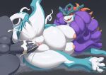  2_tails abdominal_bulge ancient_pokemon anthro areola balls big_breasts blue_body bodily_fluids breasts claws clitoris cum cum_in_pussy cum_inflation cum_inside duo erection female generation_9_pokemon genital_fluids genitals hair inflation looking_pleasured male male/female male_penetrating multi_tail nintendo nipples nude paradox_pokemon pata penetration pink_nipples pink_pussy pokemon pokemon_(species) pussy raised_leg red_eyes scalie sex smile spread_legs spreading tail vaginal vaginal_penetration walking_wake white_body 