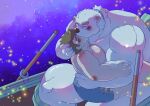  anthro bear belly blush boat bottomwear chubby_protagonist_(tas) clothing duo eyewear fur glasses hair human kissing kusarikakemono leib_(tas) lifewonders male male/male mammal musclegut pecs polar_bear ponytail romantic romantic_ambiance shirtless shorts size_difference sky star starry_sky tokyo_afterschool_summoners ursine vehicle watercraft white_body white_fur 