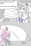  2girls animal_ears car car_interior english_text highres indie_virtual_youtuber meme motor_vehicle multiple_girls phase_connect pink_hair pipkin_pippa rabbit_ears virtual_youtuber white_hair 