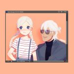  1boy 1girl age_regression aged_down blue_eyes braid father_and_daughter fire_emblem fire_emblem_fates looking_to_the_side low_twin_braids niles_(fire_emblem) nina_(fire_emblem) ohprcr parted_bangs sunglasses twin_braids white_hair 