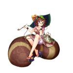  1girl animal_ears black_footwear bloomers brown_dress brown_eyes brown_hair closed_mouth dress full_body futatsuiwa_mamizou game_cg gourd green_headwear highres holding holding_smoking_pipe leaf leaf_on_head looking_at_viewer raccoon_ears raccoon_girl raccoon_tail rotte_(1109) semi-rimless_eyewear short_hair simple_background smoking_pipe solo tail third-party_source touhou touhou_lost_word under-rim_eyewear underwear white_background 