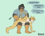  2023 animated anthro bottomwear butt butt_slap canid canine canis chuck_(p_rindustries) clothed clothed/nude clothed_male_nude_male clothing collar collar_only daddy_kink domestic_cat domestic_dog dominant dominant_male duo felid feline felis hand_on_back knest low_res male male/male mammal manly mastiff mature_male molosser nipples nude on_lap over_knee punishment rottweiler shirt shorts simple_background slap slightly_chubby spanking speech_bubble submissive submissive_male tabby_cat topwear will_(p_rindustries) 