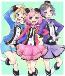  aqua_background ayase_naru fukuhara_ann green_background green_eyes highres ito_kunio marching_band pretty_(series) pretty_rhythm pretty_rhythm_rainbow_live waka_(978-4) 