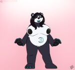  anthro areola balls bear big_breasts breasts digital_media_(artwork) drxii female fur genitals giant_panda hair hi_res mammal nipples nude simple_background smile solo species_transformation teal_eyes transformation white_body white_fur 