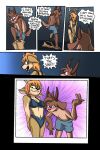  absurd_res anthro ariel_(deerkid) blue_clothing blue_underwear blush border capri_(deerkid) clothed clothing comic deer deerkid dialogue english_text female gesture hi_res male mammal partially_clothed photo_booth pose removing_pants speech_bubble text underwear undressing v_sign 