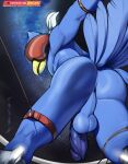  balls bdsm bondage bound falco_lombardi flaccid franubis genitals hi_res humanoid_genitalia humanoid_penis male nintendo penis solo space star_fox 