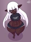  bottomwear clothing cobatsart dark_body dark_skin female final_fantasy final_fantasy_xiv hair hi_res hotpants humanoid humanoid_pointy_ears lalafell mary_muffin muscular muscular_female shirt short_stack shorts solo square_enix text text_on_clothing text_on_shirt text_on_topwear topwear white_hair wide_hips 