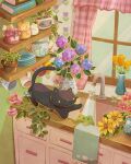  2others artist_logo bee book bug cat cissyartcafe cup flower frog highres hydrangea indoors kitchen leaf multiple_others original pink_flower pink_rose plant plate potted_plant rose shelf sunflower teacup teapot towel tulip vase water window yellow_flower yellow_tulip 