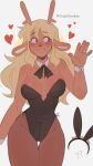  5_fingers anthro antlers blonde_hair blush breasts buckteeth butt_from_the_front capreoline clothed clothing cuffs_(clothing) curvy_figure deer deltarune digit_ring doe_with_antlers embarrassed eyebrow_through_hair eyebrows fake_ears fake_rabbit_ears female fingers freckles freckles_on_arms freckles_on_breasts hair heart_reaction hi_res horn hourglass_figure jewelry jxitrash legwear leotard looking_aside mammal medium_breasts natural_breasts nervous noelle_holiday playboy_bunny question_mark red_nose reindeer ring shirt_collar skimpy solo stockings teeth translucent translucent_hair undertale_(series) wave wedding_ring 