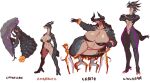  4girls 4others animal_ears arms_up black_skin bracelet breasts cat_ears cat_other cat_tail closed_mouth cloud_meadow collar colored_sclera colored_skin colored_text crack crossed_arms dark_skin dragon_girl dragon_horns dragon_tail fat floppy_ears full_body furry furry_female furry_other furry_with_furry gold_bracelet gold_collar hand_up hands_up highres horns jewelry knee_up large_breasts multicolored_skin multiple_girls multiple_others on_rock red_sclera rock s-purple short_hair simple_background smile spiked spiked_bracelet spiked_collar spikes standing tail tall tall_female white_background yellow_eyes 