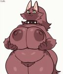 animated anthro areola big_breasts biped blep breast_drop breast_jiggle breasts brown_areola brown_body brown_fur brown_nipples canid canine canis collar domestic_dog female fur genitals green_eyes huge_breasts jiggling keisatsu_dog_(sususuigi) looking_at_viewer mammal nipples pubes pussy simple_background solo sususuigi tongue tongue_out white_background 