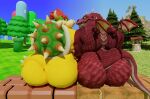  2022 3d_(artwork) albalbalb anthro big_butt blue_sky bowser brick_wall butt detailed_background digital_media_(artwork) dragon duo eyebrows fir_tree giana_sisters grass_field green_body green_scales green_shell green_skin gurglewocky_(giana_sisters) hair hi_res horn huge_butt koopa looking_at_viewer looking_back looking_back_at_viewer male male/male mario_bros mountain musclegut muscular muscular_anthro muscular_male nintendo pipe rear_view red_body red_eyebrows red_eyes red_hair red_scales red_skin scales scalie shell sitting sky small_wings smile tail tan_body tan_scales tan_skin teeth teeth_showing wall_(structure) well wings yellow_body yellow_scales yellow_skin 