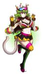  absurd_res anthro breasts clothing domestic_cat felid feline felis female fur green_hair hair hi_res mammal multicolored_clothing open_mouth pgm300 pink_eyes simple_background solo tail white_body white_fur 