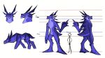  absurd_res ambiguous_gender antennae_(anatomy) anthro big_fingers big_hands blue_eyes concept_art feral gesture hi_res horn humanoid_pointy_ears kilth_(novaconis) middle_finger model_sheet novaconis purple_body size_difference stick_figure 