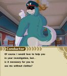  anthro blue_body blue_fur blush butt canid canine canis clothing conductor_(sonic) domestic_dog english_text facial_hair fake_screenshot floppy_ears fur hat headgear headwear hi_res looking_back male mammal mature_male mustache nude rear_view sega shadowed_face slightly_chubby solo sonic_the_hedgehog_(series) tequila_ari text the_murder_of_sonic_the_hedgehog 