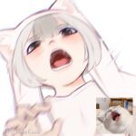  1other androgynous blush cat dide6an grey_eyes grey_hair highres humanization kitten looking_at_viewer medium_hair meme open_mouth original photo-referenced sketch 