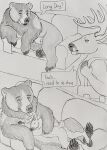  animal_genitalia anthro anthro_on_feral bear bestiality brown_bear cervine comic cuddling deer duo embrace feral furniture genitals grizzly_bear hair hgythshs hi_res hug kuruk_(character) male male/male mammal mane mane_hair pawpads paws roommate sheath size_difference sofa ursine 