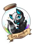  anthro badge chibi hi_res looking_at_viewer magic_potion male mammal mephitid peace_symbol potion_bottle rainbow rayray_wolfie skunk solo susu 