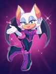  1girl animal_ears artist_name bat_ears bat_wings boots full_body furry furry_female gloves green_eyes highres looking_at_viewer lou_lubally rouge_the_bat solo sonic_(series) tongue tongue_out white_gloves wings 