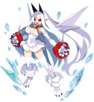  1girl black_sclera breasts claws colored_sclera demon_girl demon_horns demon_wings disgaea disgaea_rpg dress fang full_body highres horns ice large_breasts long_hair non-web_source official_art open_mouth photoshop_(medium) pointy_ears pram_(phantom_kingdom) red_eyes scrunchie short_dress slit_pupils solo transparent_background very_long_hair white_wings wings wrist_scrunchie 