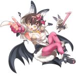  1girl animal_ears anniversary bat_(animal) bat_ears bat_girl bat_wings brown_eyes brown_hair brown_long-eared_bat_(kemono_friends) elbow_gloves extra_ears fingerless_gloves gloves grey_hair kemono_friends kemono_friends_v_project leotard lets0020 long_hair looking_at_viewer microphone pantyhose shoes skirt virtual_youtuber wings 