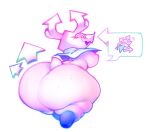  2023 2_horns armless big_breasts big_butt breasts butt capelet deltarune digital_creature eyelashes female horn huge_butt humanoid leg_markings markings nipples open_mouth pink_body presenting presenting_hindquarters rear_view sharp_teeth short_stack short_tail simple_background socks_(marking) solo speech_bubble spiral_eyes sweatdrop_(iconography) tail teeth undertale_(series) virovirokun voidcatart white_background 