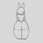  almia animated anthro big_breasts big_butt bottomwear breasts butt butt_focus butt_jiggle clothed clothing eyebrows eyewear female glasses hair huge_butt jiggling lagomorph leporid looking_back low_res mammal mkiiisystem monochrome pants rabbit rabbit_ears rear_view shirt sitting solo t-shirt tail thick_eyebrows tight_clothing topwear 