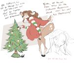  anthro big_breasts breasts brown_body brown_fur brown_hair buckteeth christmas christmas_clothing christmas_lights christmas_sweater christmas_topwear clothing deer dialogue dullvivid english_text eyes_closed female fiona_fawnbags_(dullvivid) fur hair hi_res holidays hooves huge_breasts mammal markings multicolored_body multicolored_fur new_world_deer nipple_outline open_mouth open_smile smile solo spots spotted_body spotted_fur spotted_markings sweater tan_body tan_fur tan_spots teeth text topwear two_tone_body two_tone_fur white-tailed_deer 