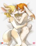  anthro black_nose blush breast_squish breasts breasts_frottage canid canine clothed clothing collar collar_only dark_prism digital_media_(artwork) duo eyes_closed female female/female fennec floppy_ears fox fur hair hi_res inner_ear_fluff kiss_on_lips kissing lagomorph leporid lop_ears mammal monochrome nipple_outline nude padlocked_collar partially_clothed penny_fenmore rabbit romantic scut_tail short_tail spots spotted_body spotted_fur squish tail tammy_connelly team_penny text tuft url 