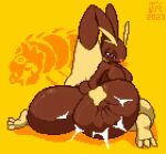  2023 animated anthro big_breasts big_butt big_ears breasts brown_body brown_fur butt butt_slap digital_media_(artwork) english_text female fur generation_4_pokemon huge_butt kneeling looking_at_viewer looking_back looking_back_at_viewer lopunny nintendo nude pixel_(artwork) pixel_animation pokemon pokemon_(species) shaking_butt signature simple_background slap smile solo spanking tan_body tan_fur text toilet_man 