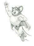 2023 4_fingers anthro baron_engel cape clothed clothing fingers footwear gloves graphite_(artwork) handwear hi_res looking_at_viewer male mammal mighty_mouse mighty_mouse_(character) monochrome mouse murid murine open_mouth open_smile pencil_(artwork) rodent smile solo traditional_media_(artwork) 