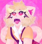  ahegao anthro blonde_hair blush bodily_fluids clothed clothing cum cum_on_face dexechii_(artist) digital_media_(artwork) fangs female fur genital_fluids hair hi_res looking_pleasured open_mouth solo tail teeth tongue tongue_out topwear 