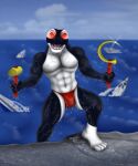  anthro aviatic cetacean clothing delphinidae digital_media_(artwork) dolphin hammer hi_res male mammal marine oceanic_dolphin orca pose sea sickle sinking solo speedo swimwear tools toothed_whale water yachts 