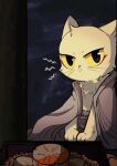  annoyed_expression anthro bedding bento blanket chinese domestic_cat felid feline felis food half_naked li_bing_(white_cat_legend) male mammal paws plant prince radish royalty solo unknown_artist vegetable white_cat_legend young 