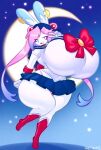  angstrom big_breasts big_butt breast_implants breasts butt clothed clothing cosplay costume crescent_(shape) crescent_moon crossdressing hi_res huge_breasts hyper hyper_breasts lagomorph leporid male male_(lore) mammal moon pb_(theycallhimcake) rabbit sailor_moon_(series) simple_background solo thick_thighs 